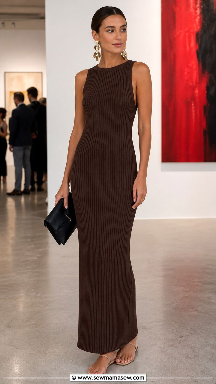 Sleeveless maxi dress with bold earrings and minimalist sandals - 30 Sleeveless maxi dress outfit ideas