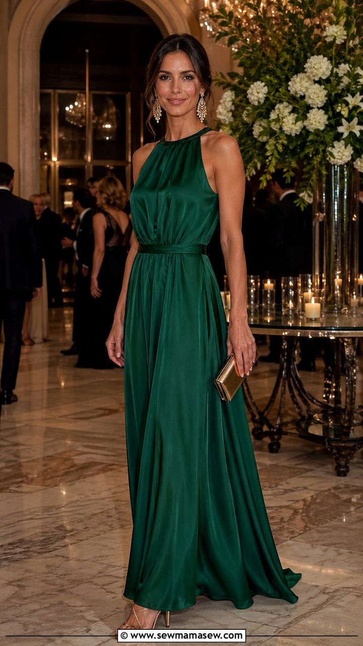 Sleeveless maxi dress with strappy heels and a metallic clutch - 30 Sleeveless maxi dress outfit ideas