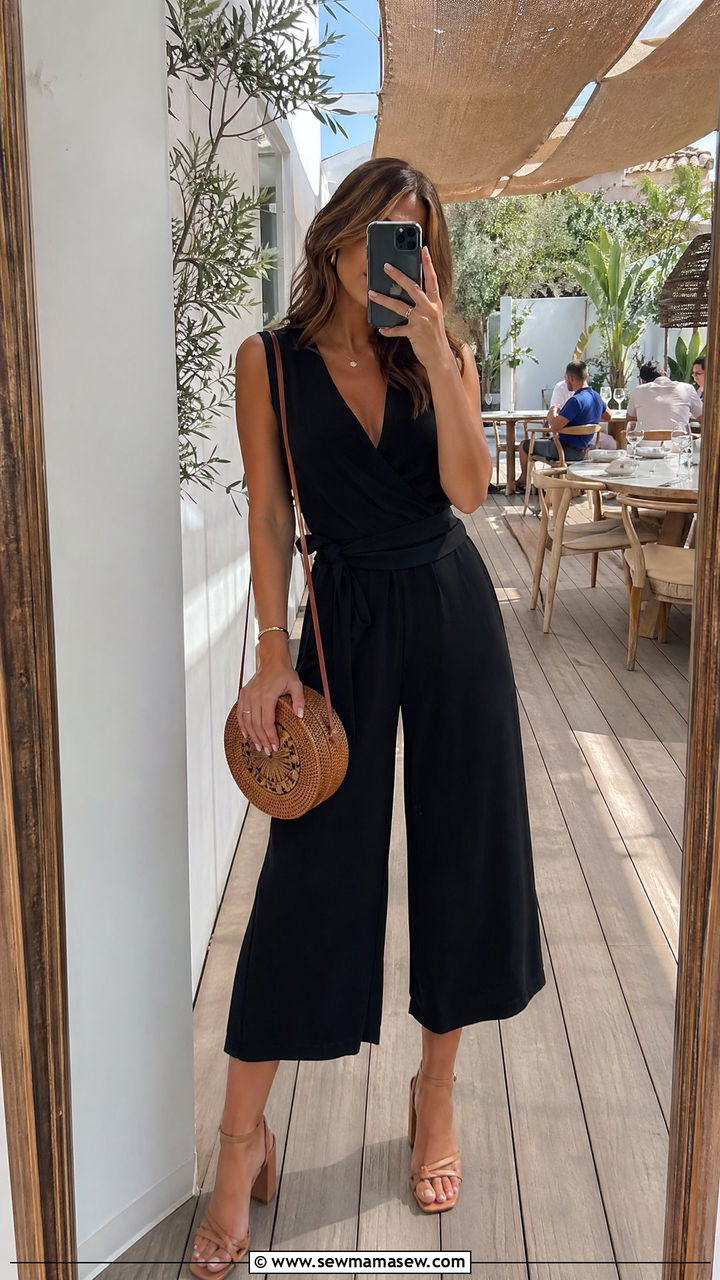 Sleeveless wrap top and culottes outfit - 35 classy brunch outfits