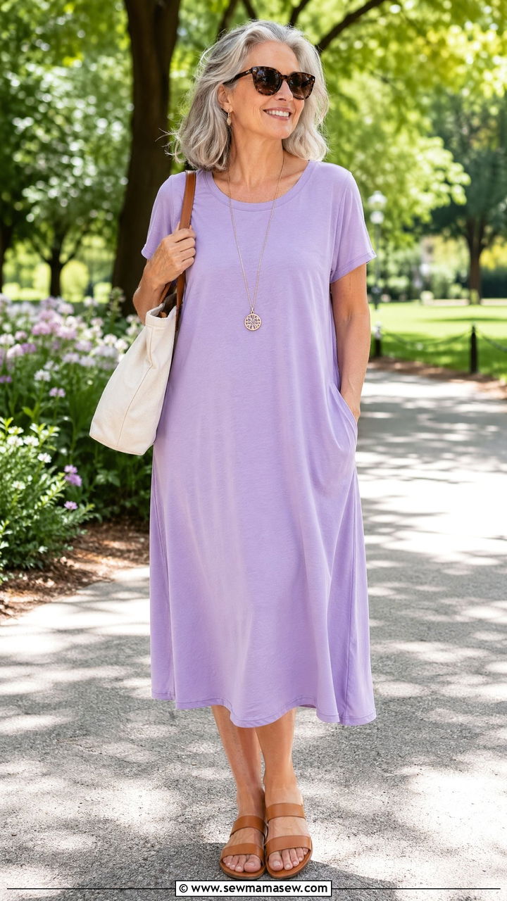 Slide sandals and breezy dress summer outfit for women over 50 - 35 What to wear in summer for women over 50