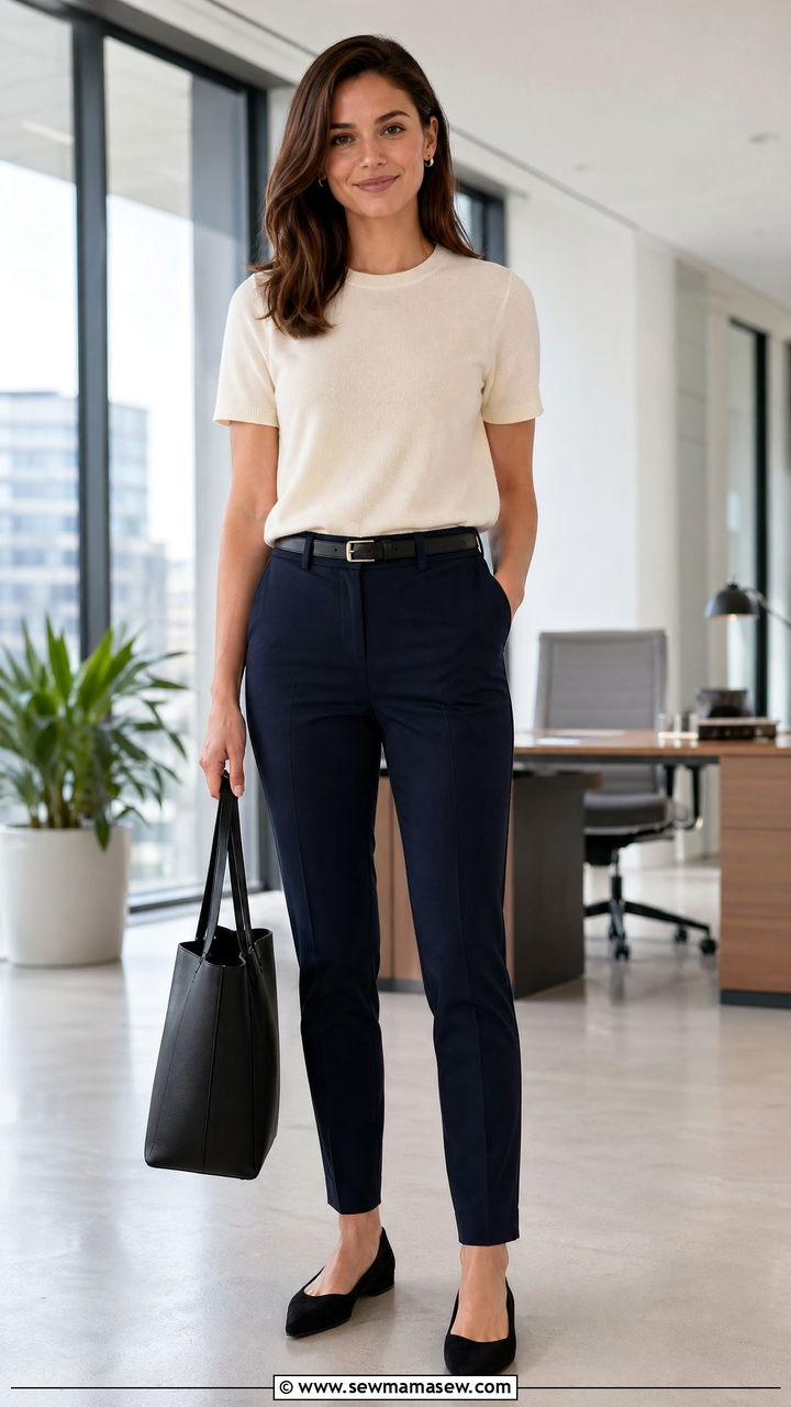 Slim Cigarette Pants With Lightweight Sweater Summer Interview Outfit - 35 Summer job interview outfits