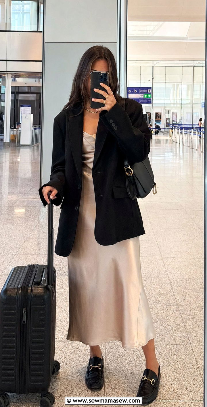 Slip Dress Blazer Airport Outfit - 30 Airport outfit ideas aesthetic