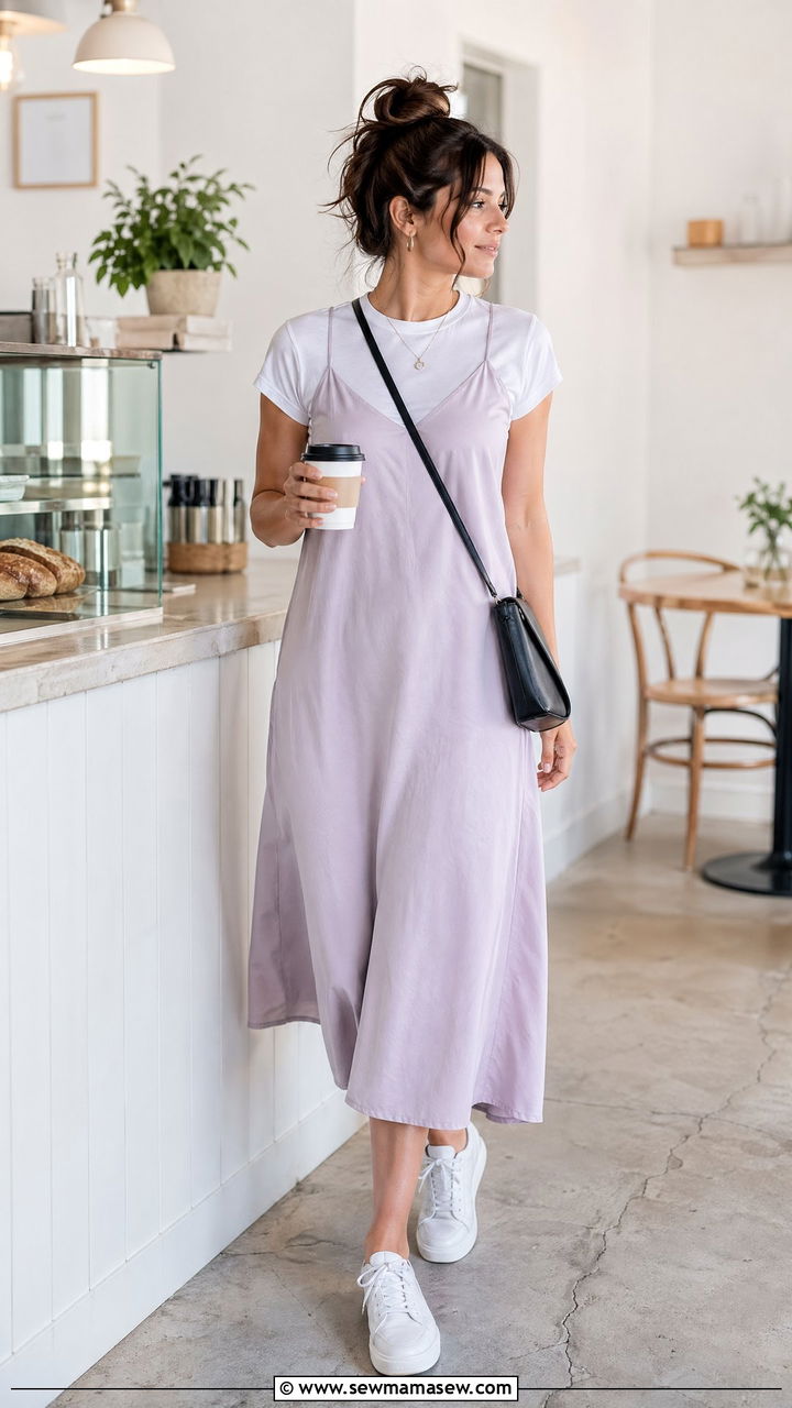 Slip Dress Layered Over a T Shirt Outfit - 35 spring dress outfit ideas