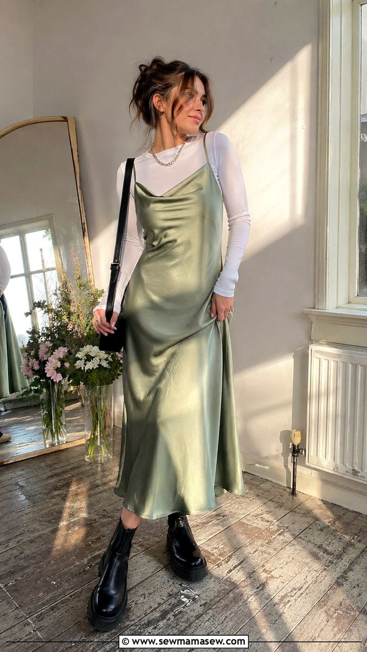 Slip Dress Over Long Sleeve Tee Spring Outfit - 30 spring grunge outfits