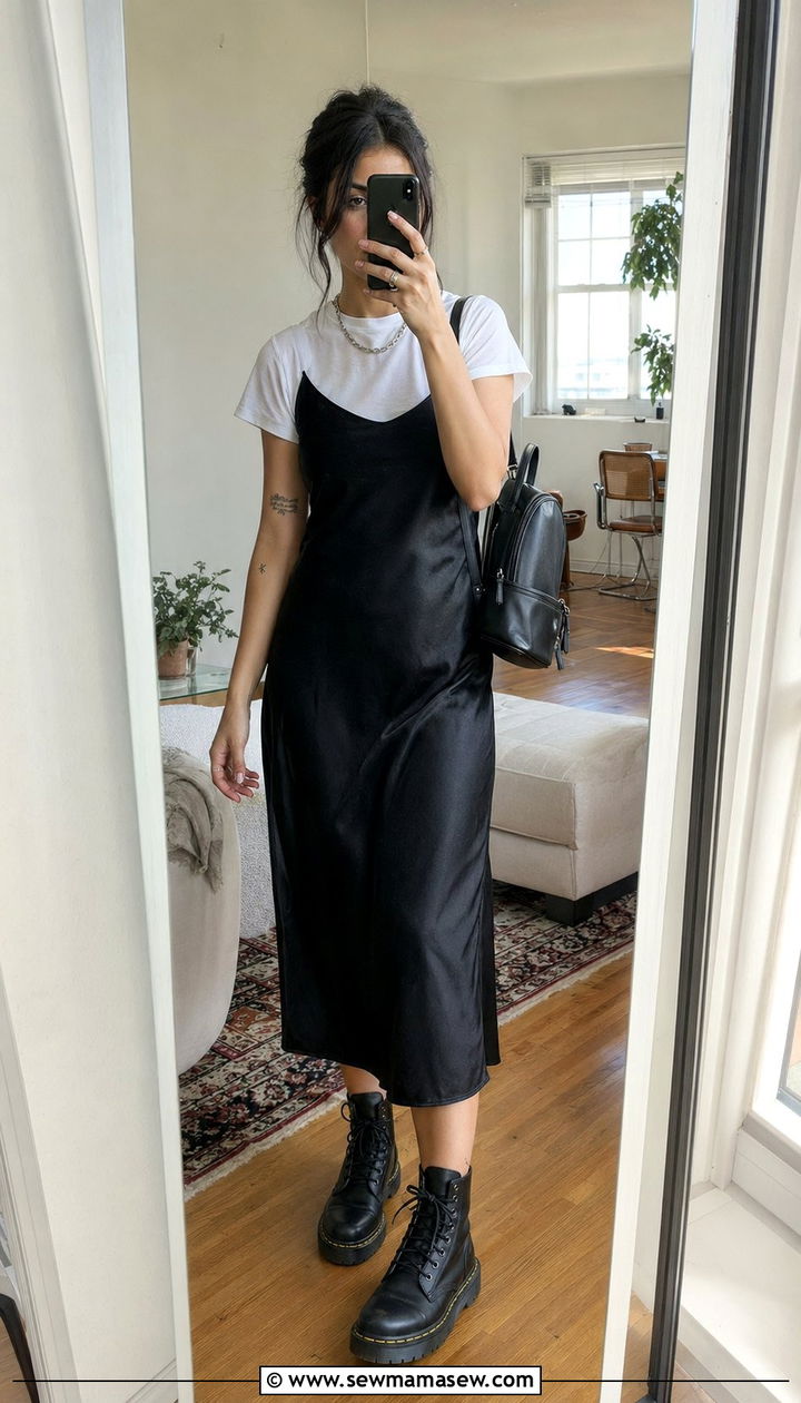 Slip Dress Over White Tee Outfit - 30 90s outfit ideas for women over 40