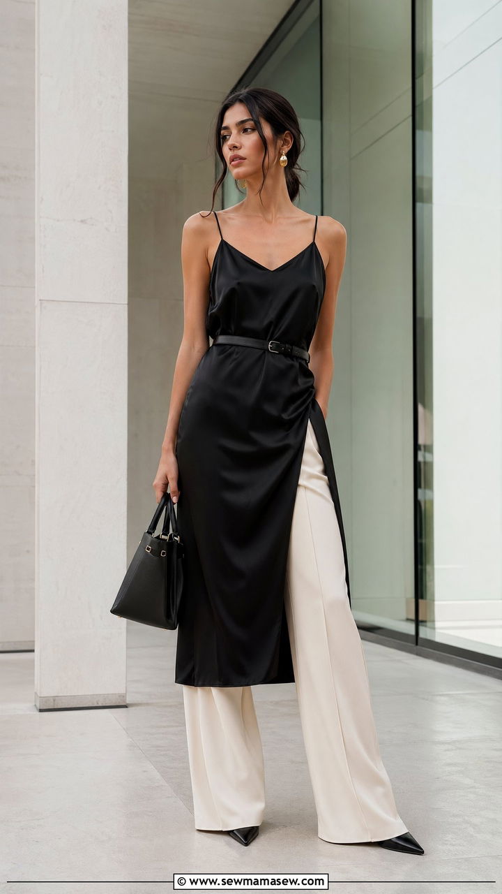 Slip Dress Over Wide Leg Trousers - 35 slip dress outfit ideas