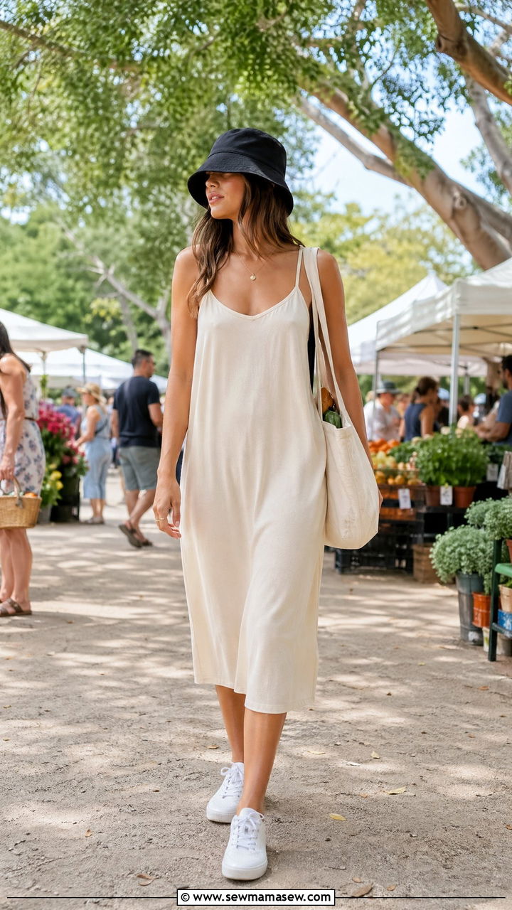 Slip Dress With Bucket Hat - 35 casual slip dress outfits
