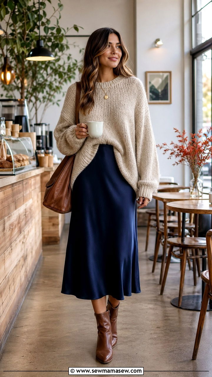 Slip Dress With Chunky Knit Sweater - 30 slip dress outfits for women