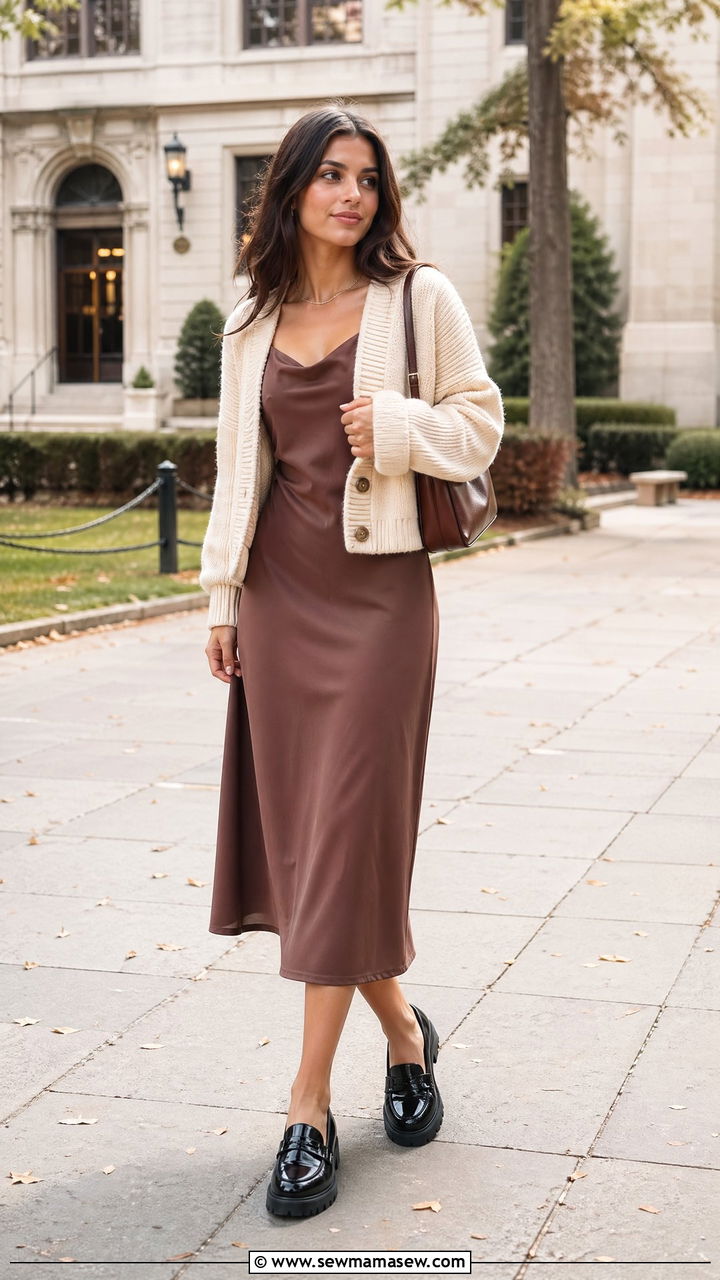 Slip Dress With Chunky Loafers - 35 casual slip dress outfits