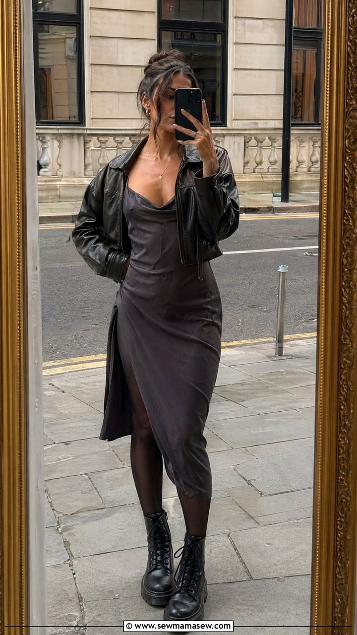 Slip Dress With Combat Boots - 35 slip dress outfit ideas for women