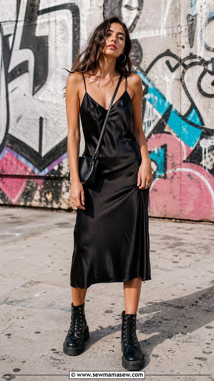 Slip Dress With Combat Boots - 30 slip dress outfits for women
