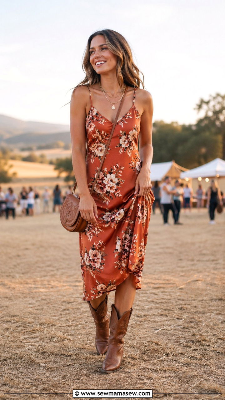 Slip Dress With Cowboy Boots - 30 slip dress outfits for women