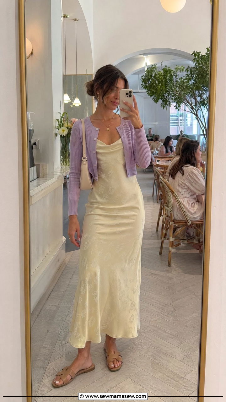 Slip Dress With Cropped Cardigan - 35 spring brunch outfit ideas
