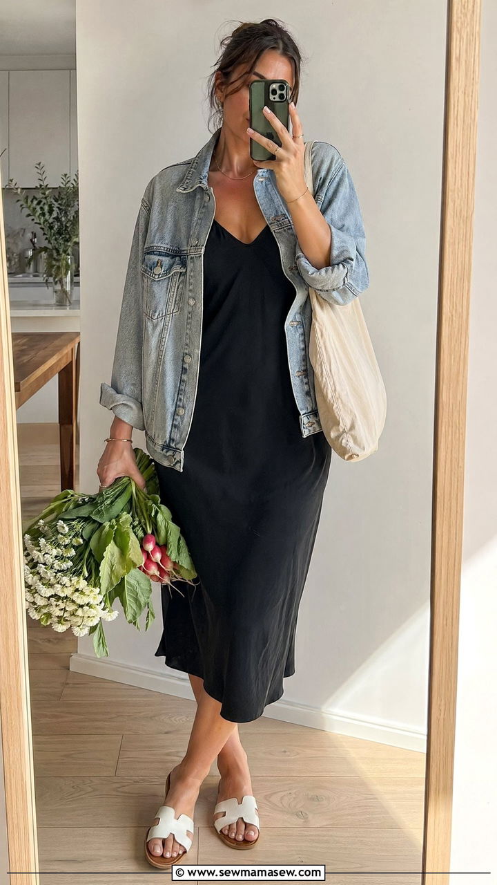 Slip Dress With Denim Jacket - 35 casual slip dress outfits