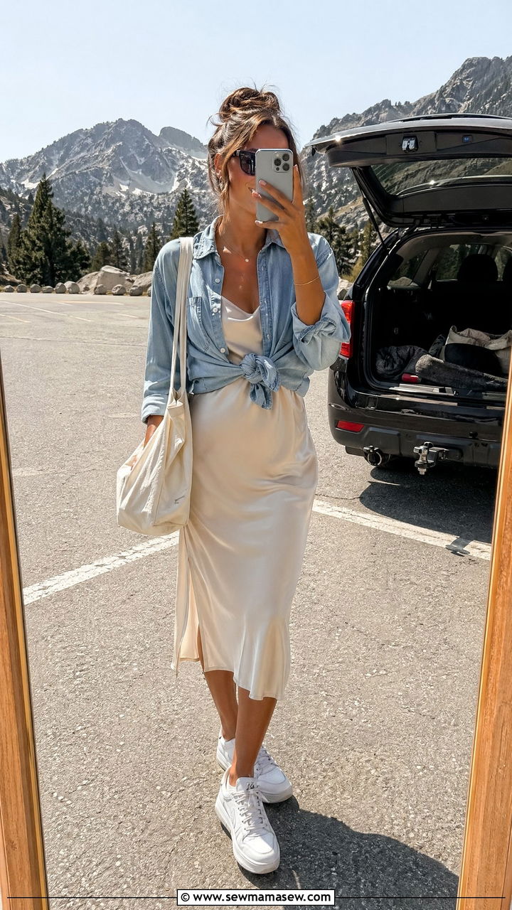 Slip Dress With Denim Shirt - 35 casual slip dress outfits