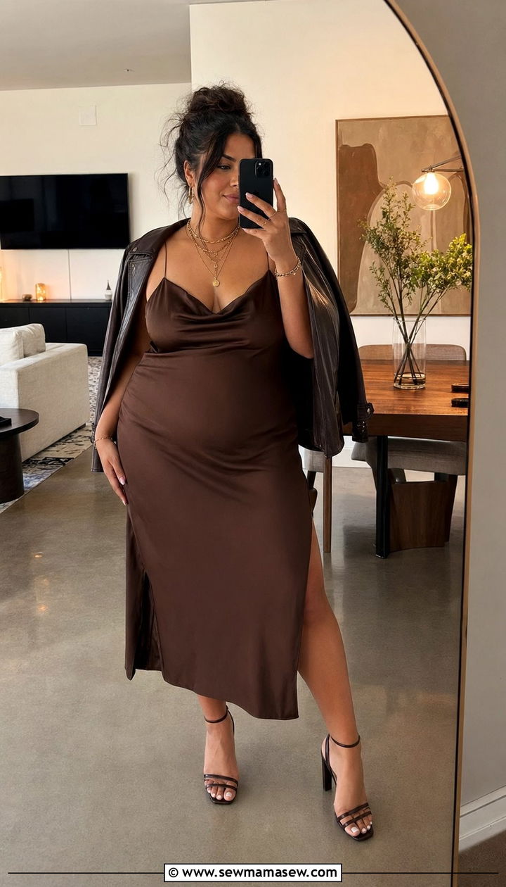 Slip Dress With Layered Necklaces - 30 Birthday outfit ideas plus size