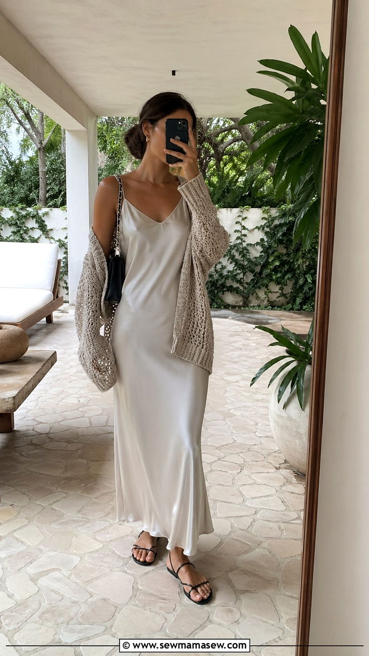 Slip Dress With Lightweight Cardigan - 30 spring beach trip outfit ideas