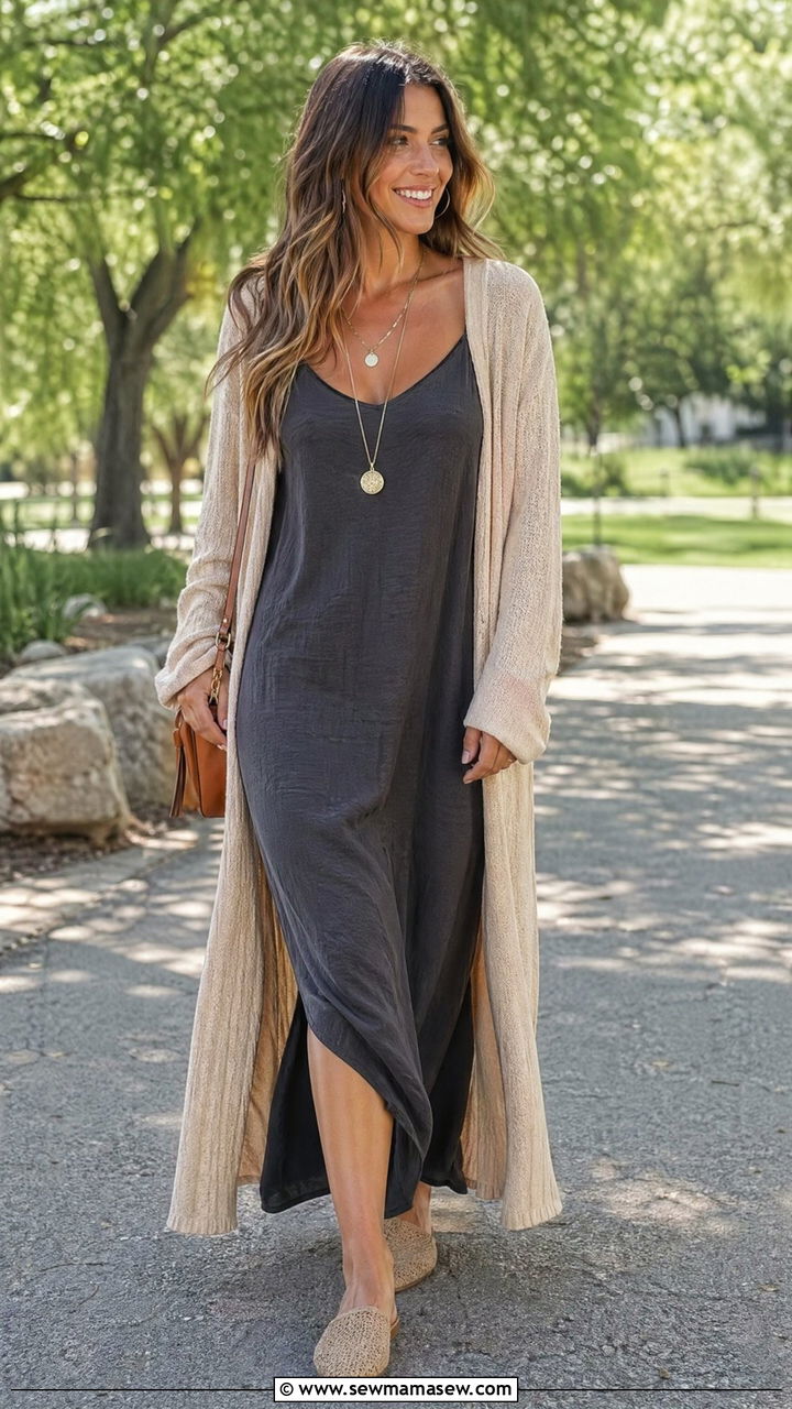 Slip Dress With Long Cardigan - 35 casual slip dress outfits