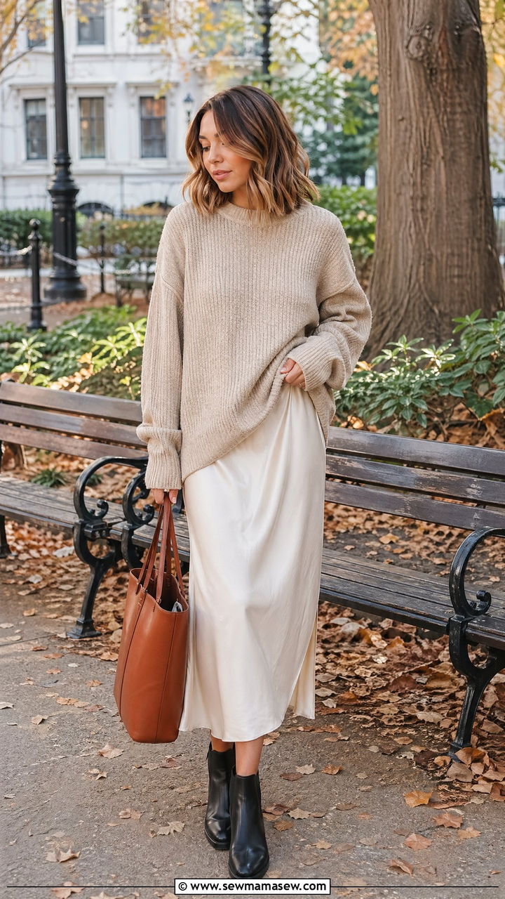 Slip Dress With Oversized Sweater - 35 casual slip dress outfits