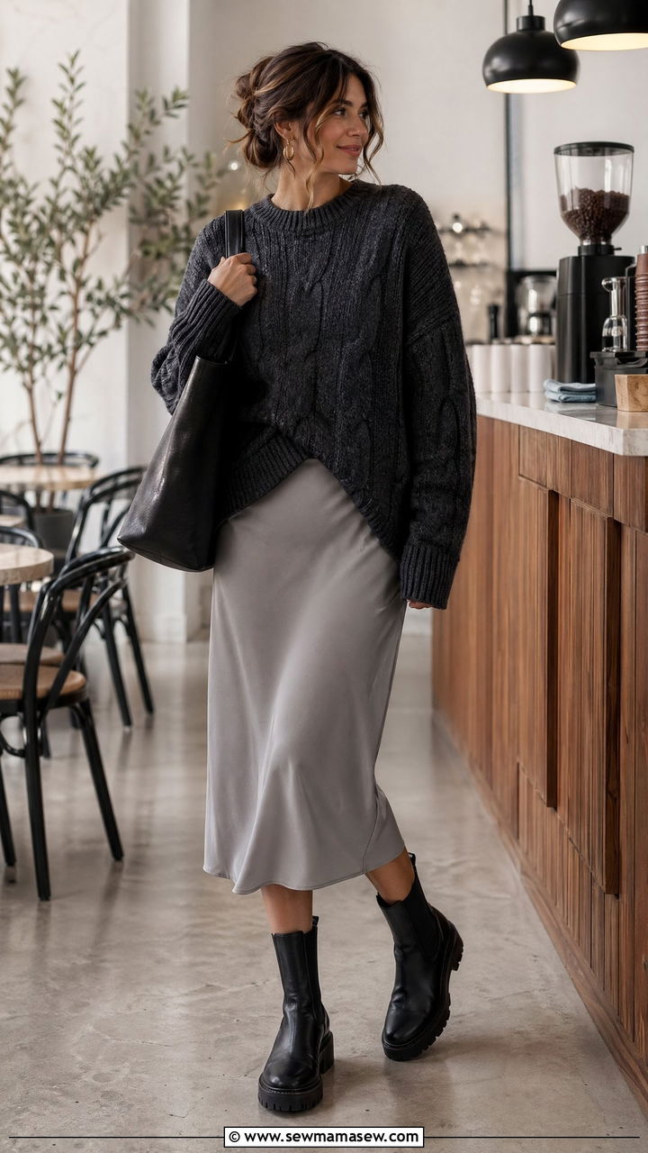 Slip Dress With Oversized Sweater - 35 slip dress outfit ideas for women