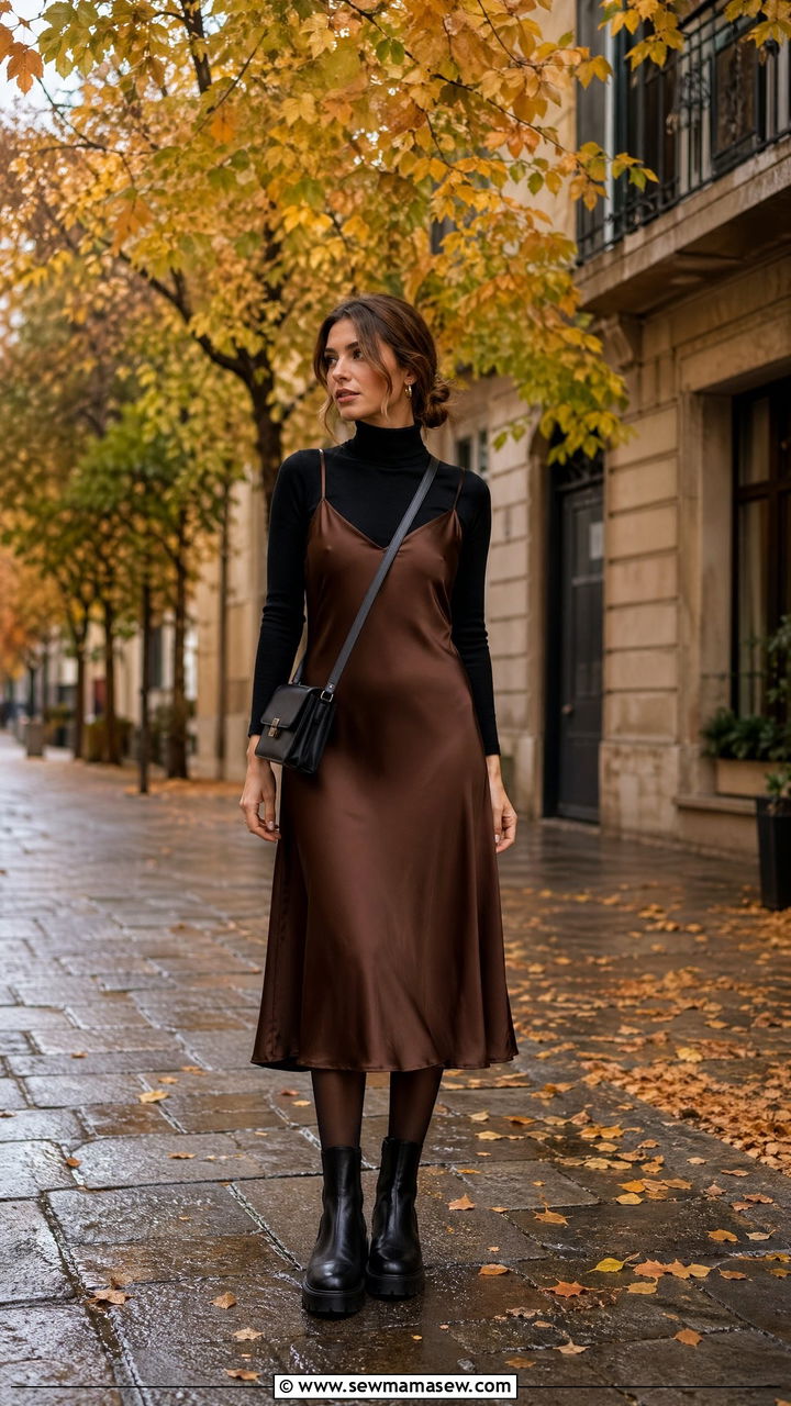 Slip Dress With Turtleneck Layering - 35 classy quiet luxury outfits