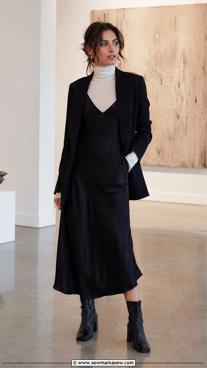 Slip Dress With a Turtleneck and Blazer - 35 transitional outfit ideas for women