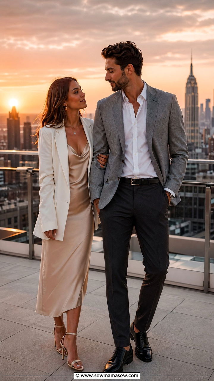 Slip Dress and Relaxed Blazer Couple Outfit - 35 Couples photoshoot outfit ideas