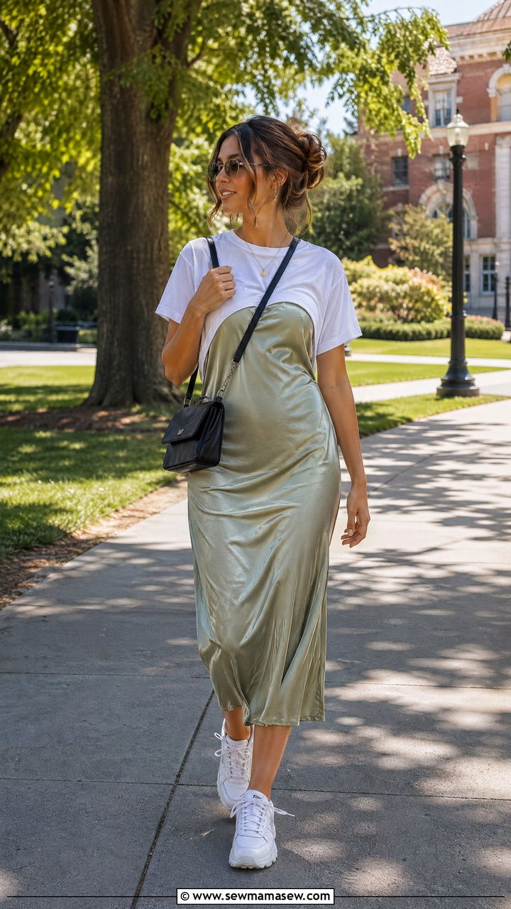 Slip Dress with Chunky Sneakers - 35 college outfits for women