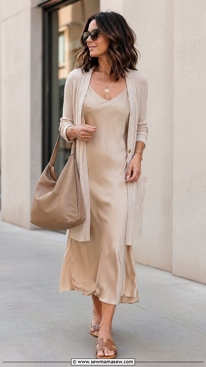 Slip Dress with Light Cardigan - 35 Summer outfits for women over 40