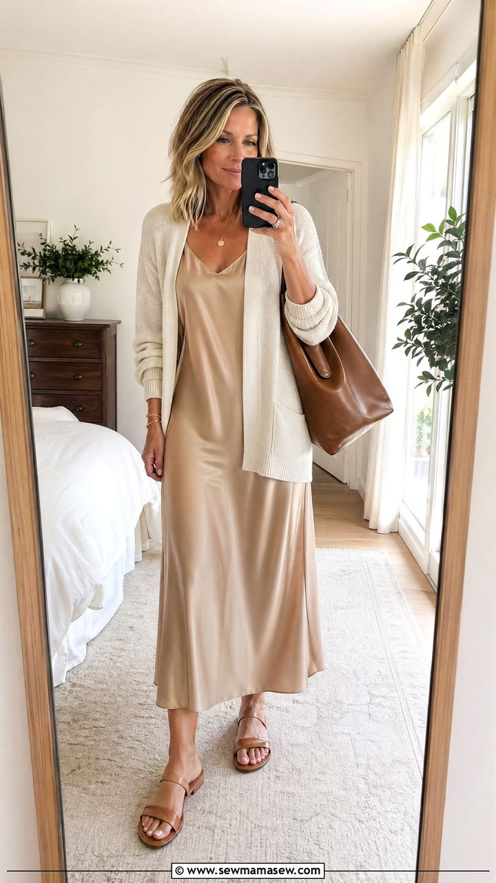 Slip Dress with Light Cardigan - 35 Chic outfits for women over 40