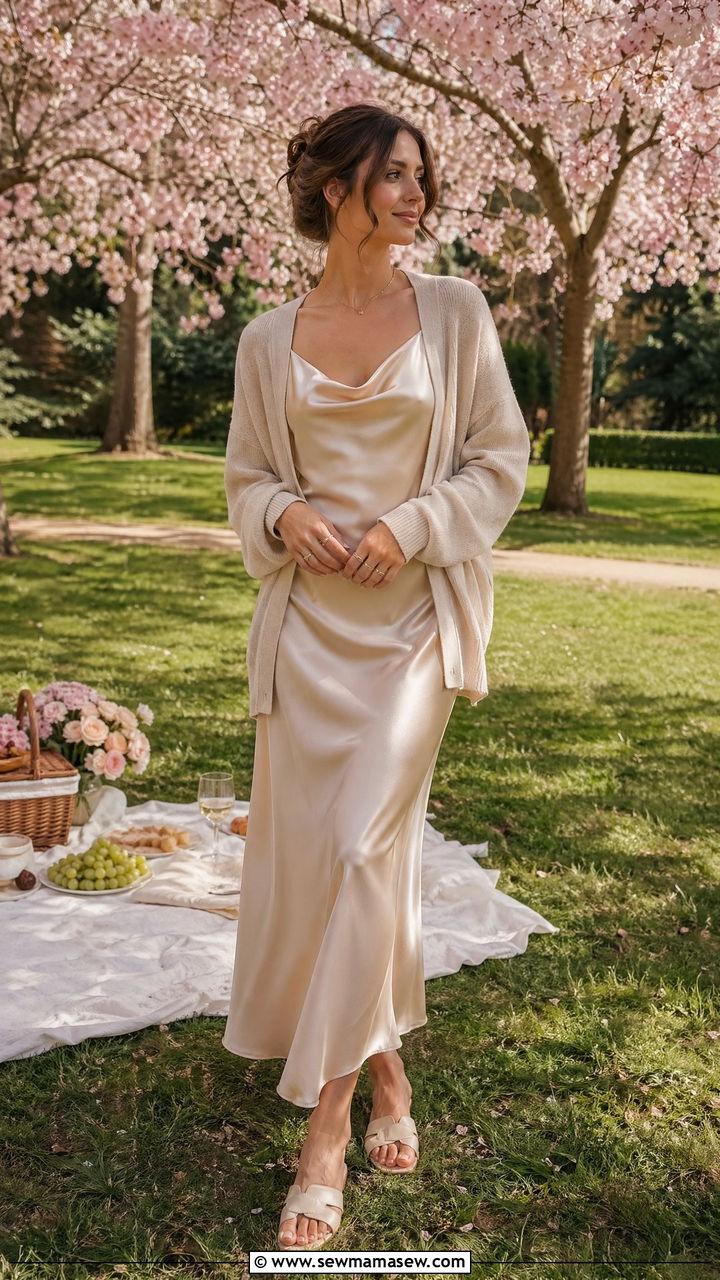 Slip Dress with Lightweight Cardigan - 35 Spring picnic outfit ideas