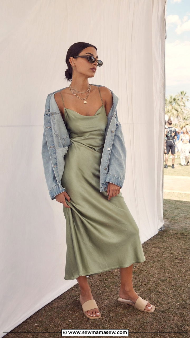 Slip Dress with Oversized Denim Jacket - 30 What to wear to a spring festival