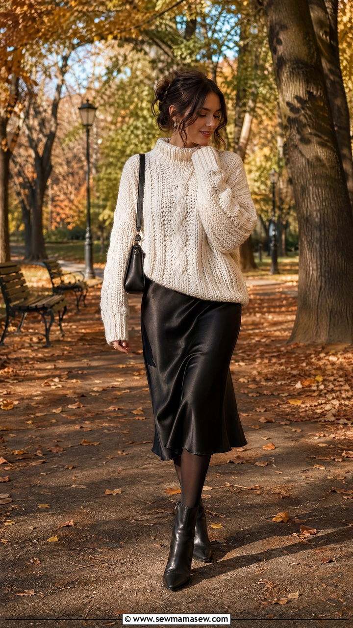 Slip Dress with Oversized Knit Sweater - 35 slip dress outfit ideas