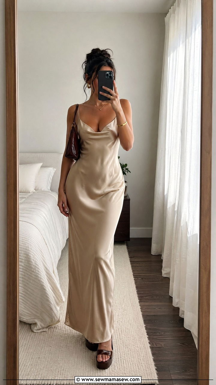 Slip Dress with Platform Sandals and a Shoulder Bag - 35 y2k outfits for women