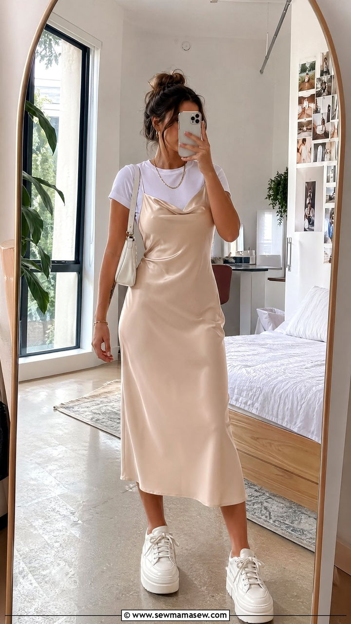 Slip Dress with Platform Sneakers Outfit - 35 Summer outfits for college girls