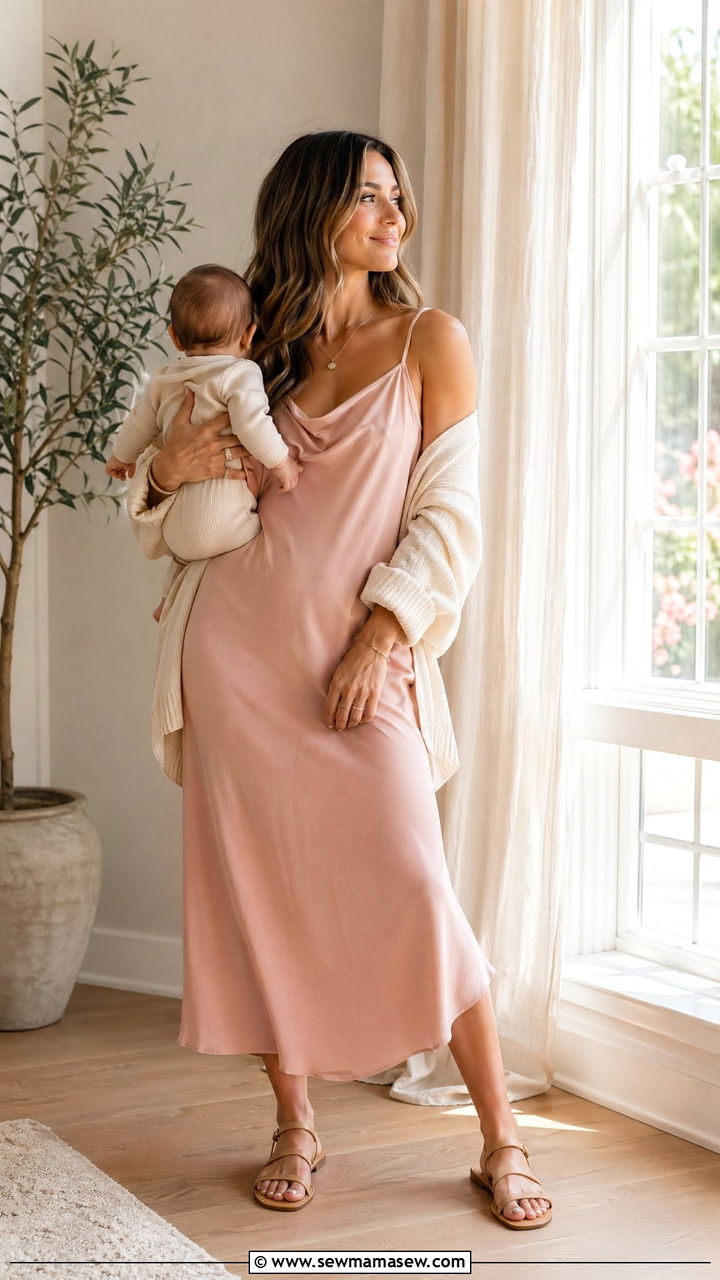 Slip Dress with a Lightweight Cardigan - 35 Spring outfit ideas for mom
