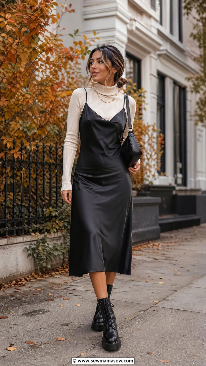 Slip dress over turtleneck outfit - 35 cute school outfits