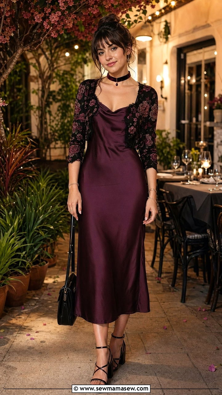 Slip dress with a cropped cardigan and strappy heels - 30 Whimsigoth outfit ideas