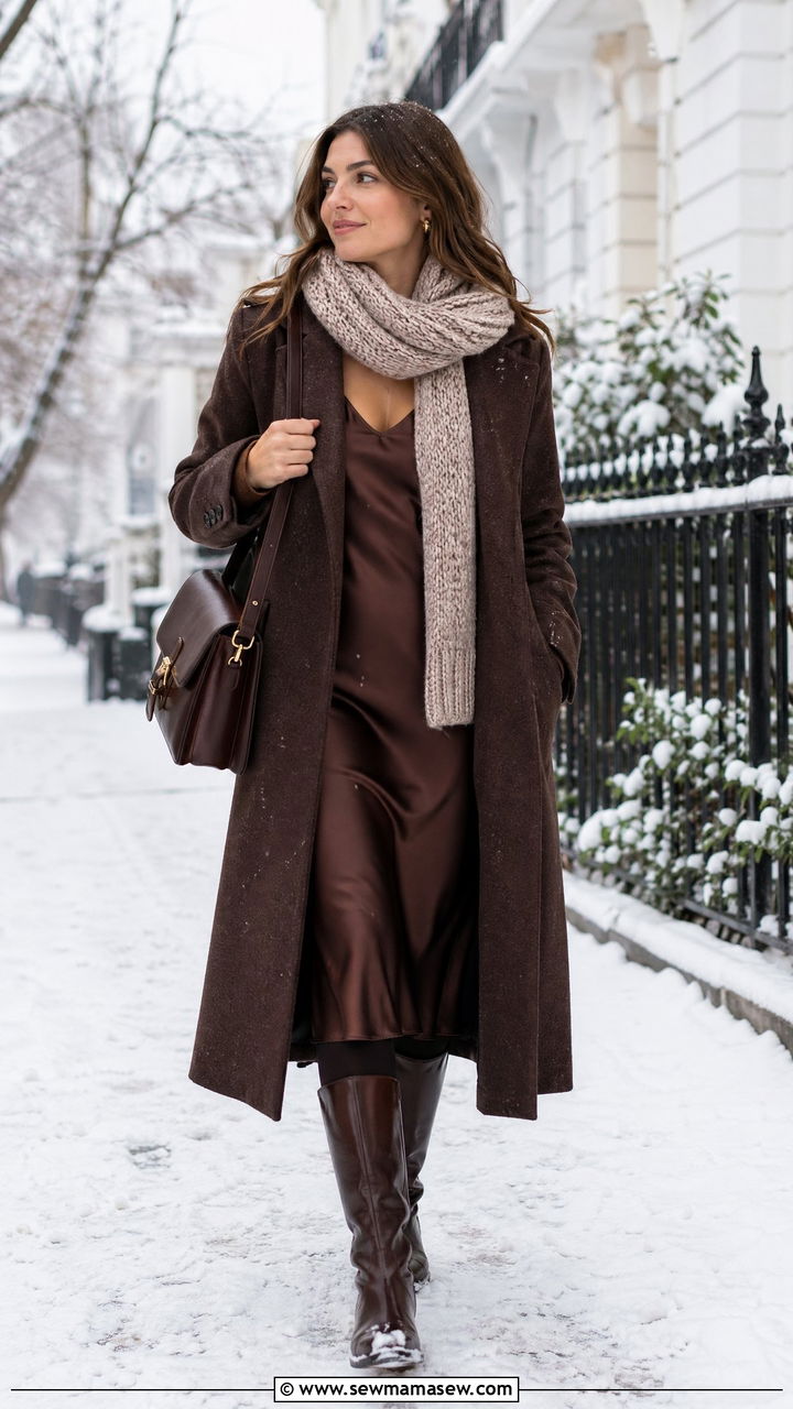 Slip dress with chunky scarf outfit - 35 cute slip dress outfits