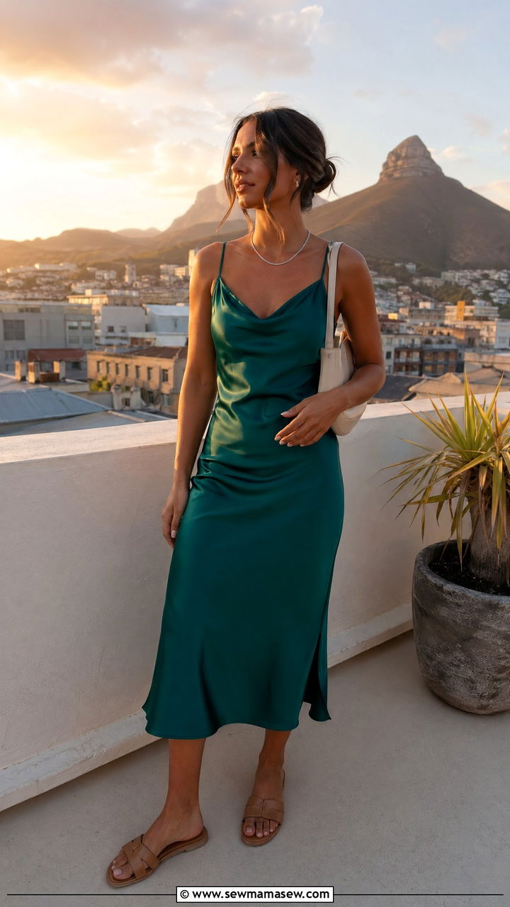 Slip dress with flat leather sandals - 35 Summer outfits for women in their 30s
