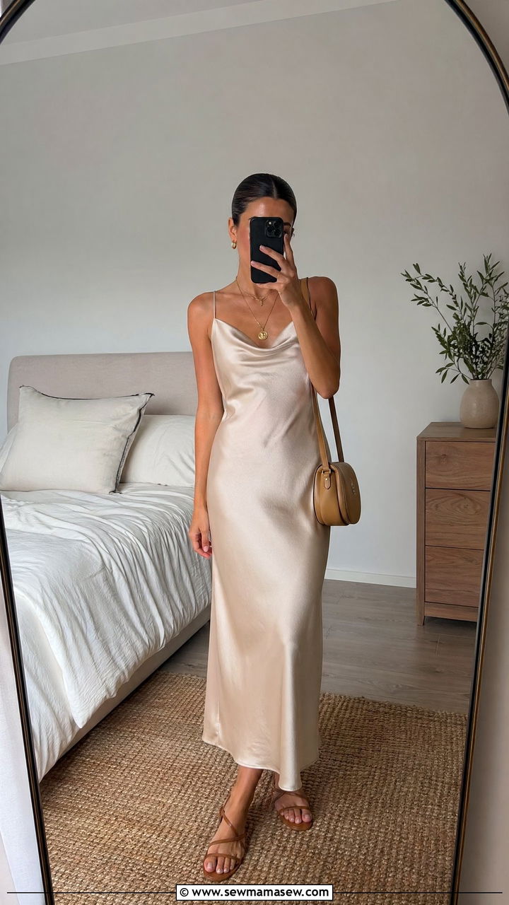 Slip dress with flat sandals outfit - 35 Clean girl summer outfits