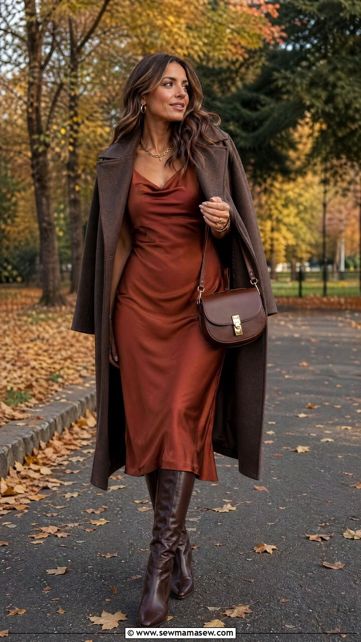 Slip dress with knee high boots outfit - 35 cute slip dress outfits