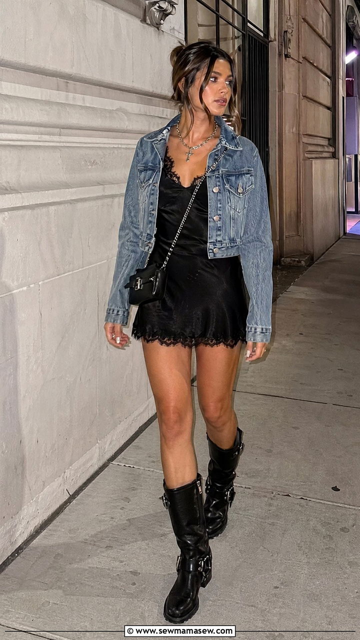 Slip dress with moto boots outfit - 35 cute slip dress outfits