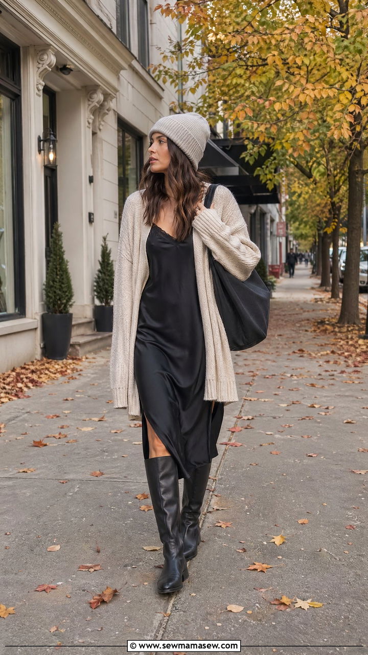 Slip dress with oversized sweater outfit - 35 cute slip dress outfits