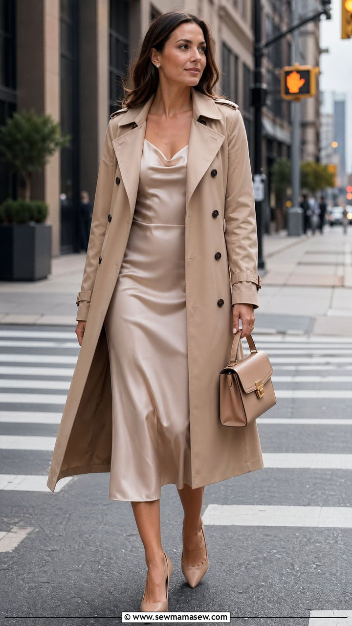 Slip dress with trench coat outfit - 35 cute slip dress outfits