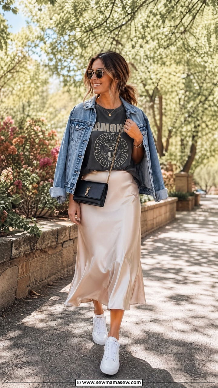 Slip skirt and graphic tee outfit - 35 Spring errands outfit ideas