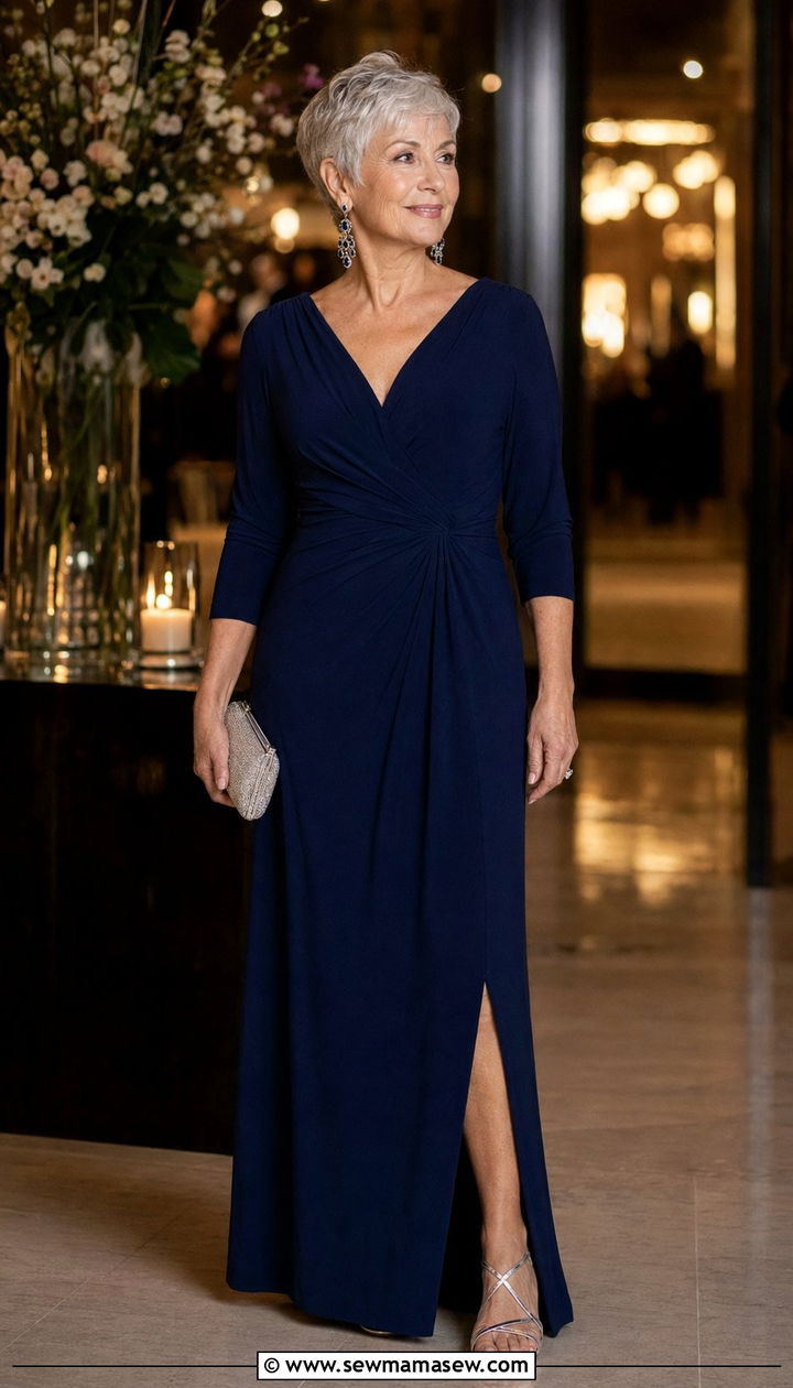 Slit Maxi Dress with Strappy Sandals - 30 Best dresses for women over 60
