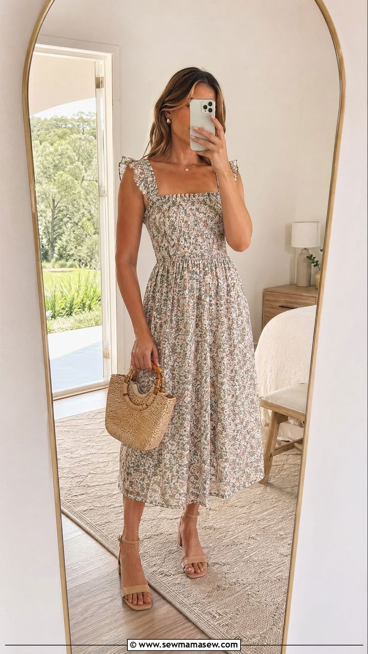 Smocked Bodice Cottagecore Wedding Guest Dress - 35 Cottagecore wedding guest outfits