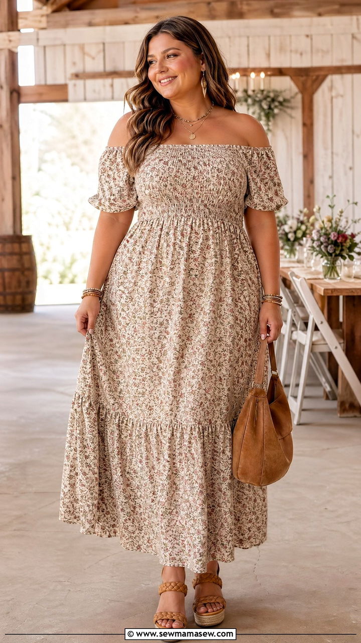 Smocked Bodice Dress Plus Size Wedding Guest Outfit - 35 Wedding guest outfits curvy women