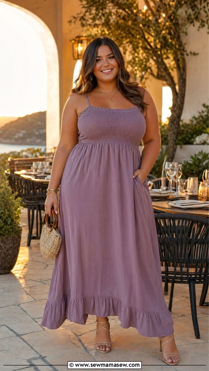 Smocked Bodice Maxi Dress With Ruffle Hem - 35 Plus size summer outfits